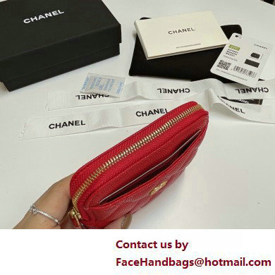 Chanel Grained Calfskin  &  Gold-Tone Metal Zip Coin Purse AP2061 Red 2025